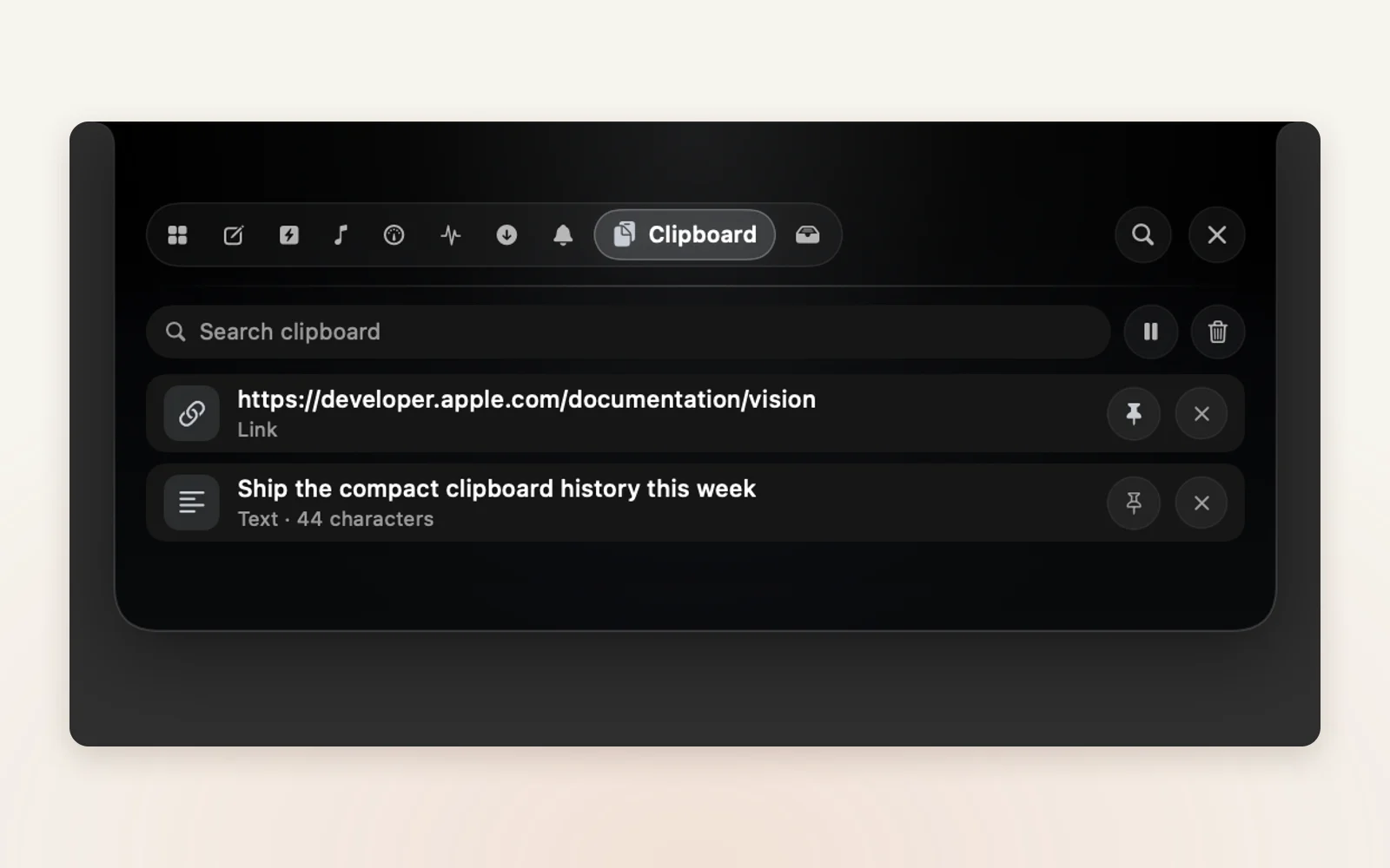 Bondex Notch's searchable clipboard history